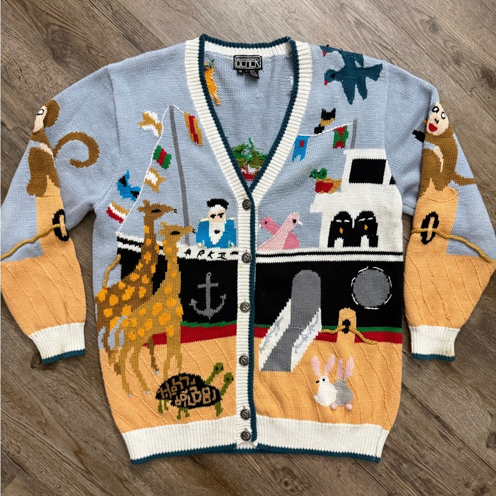 VTG 80’s/90’s Berek • Noah’s Ark Themed Knit Cardigan
